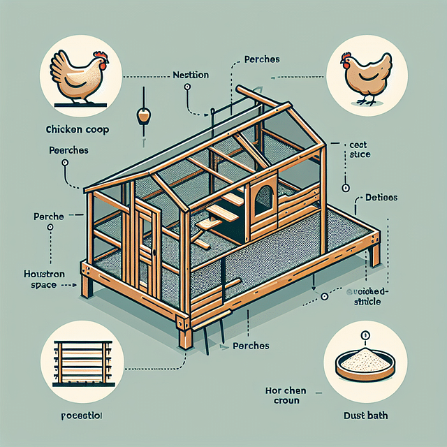 chicken coop with perches and dust bath