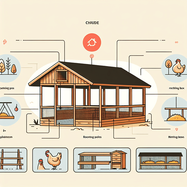 interior of a chicken coop showing roosting poles and nesting boxes