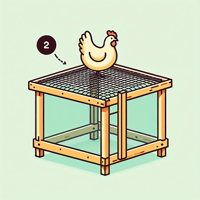 wire mesh covering the top of a chicken run