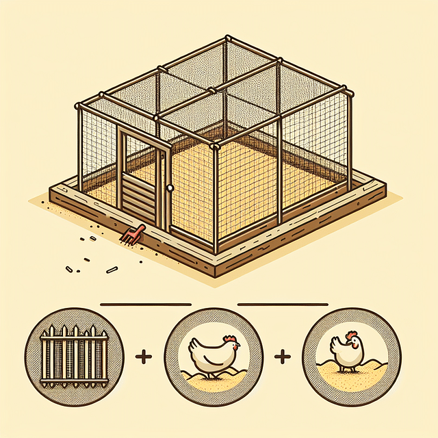 chicken run covered with wire mesh roof