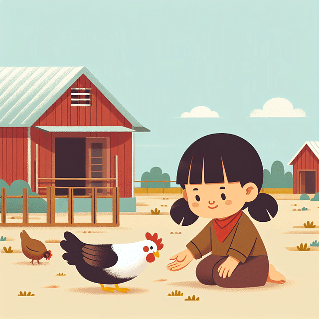 child calmly approaching a chicken