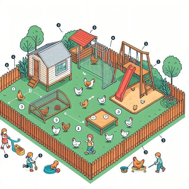 fenced-off section of a yard for chickens and children