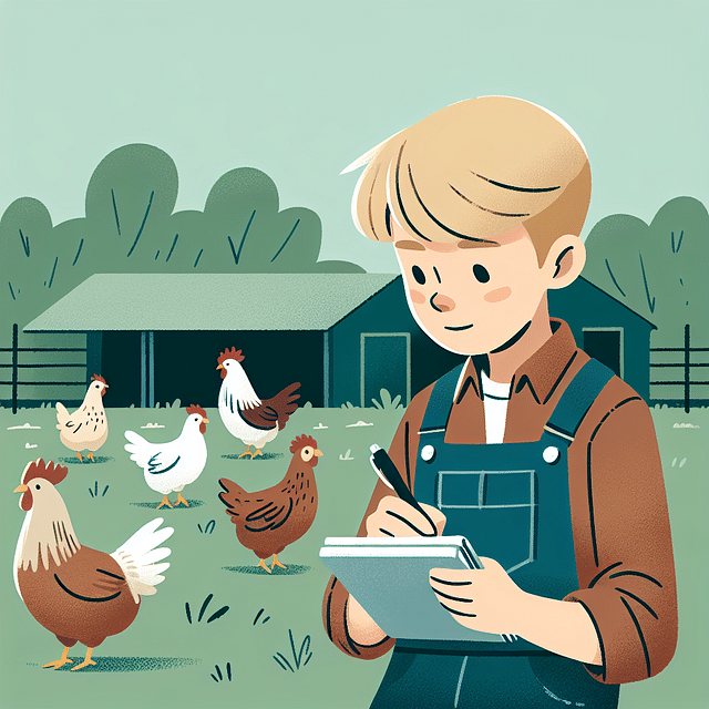 child observing chicken behavior