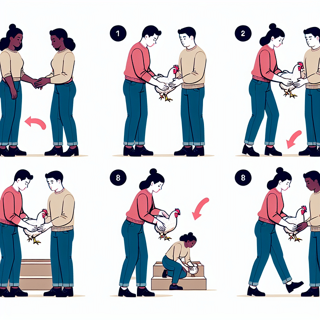 demonstrating how to hold a chicken properly