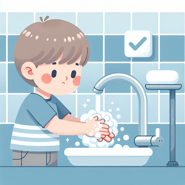 child washing hands with soap and water
