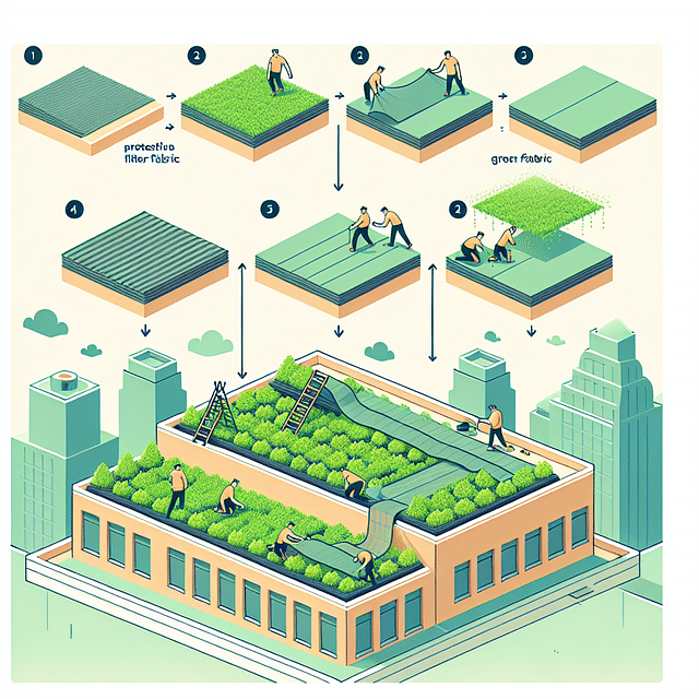 filter fabric installation on a green roof