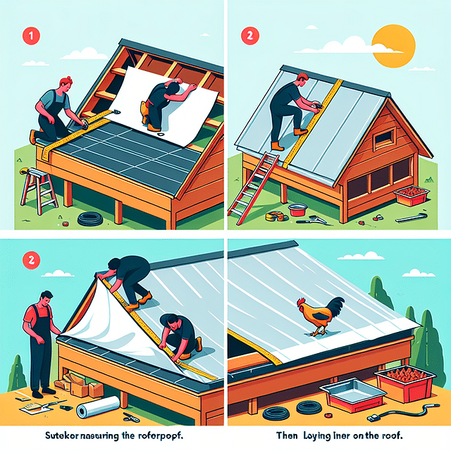 waterproof liner installation on a sloped chicken coop roof