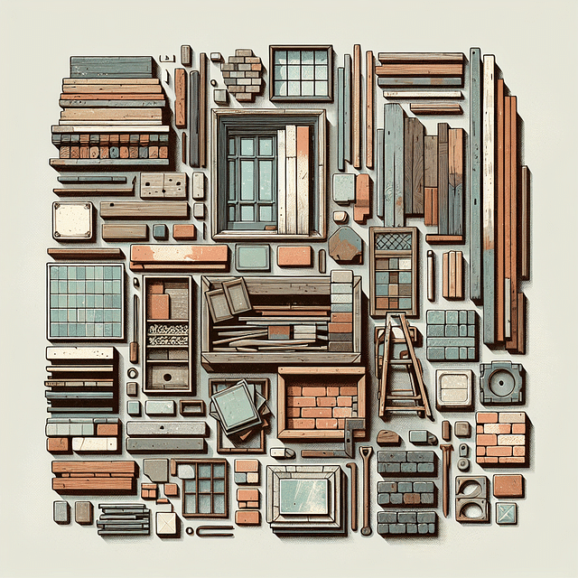 assorted reclaimed building materials ready for repurposing