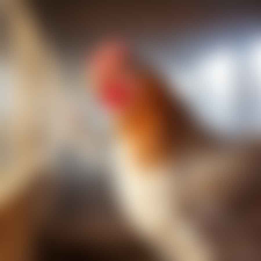 A healthy chicken in a clean coop, symbolizing responsible chicken care and antibiotic use