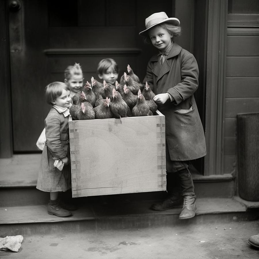 A box of live chicks being delivered to a doorstep