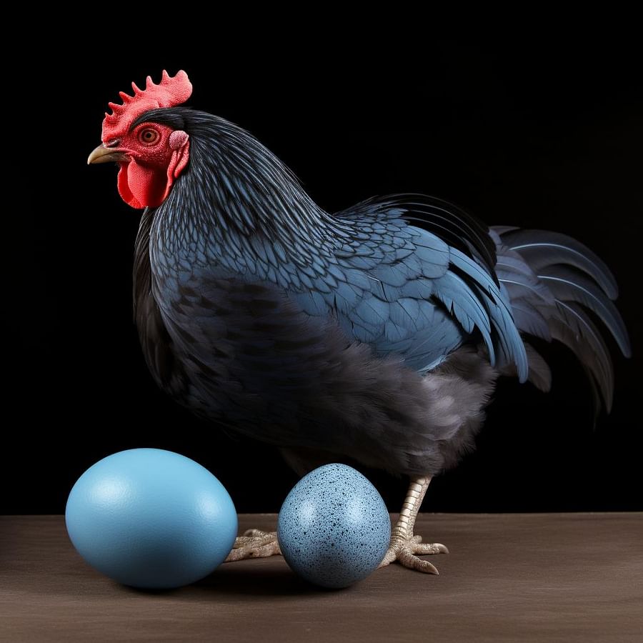 Araucana chicken with a blue egg