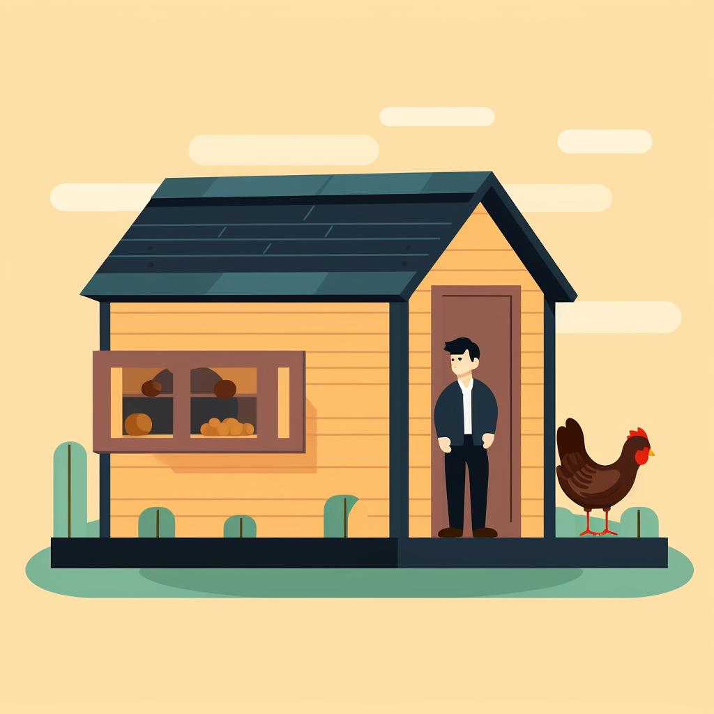 A person inspecting a chicken coop