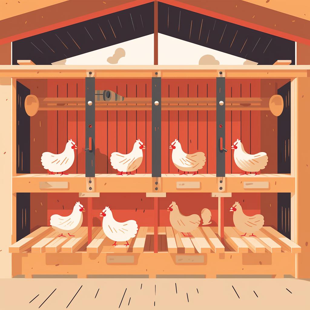 Roosting bars inside a chicken coop