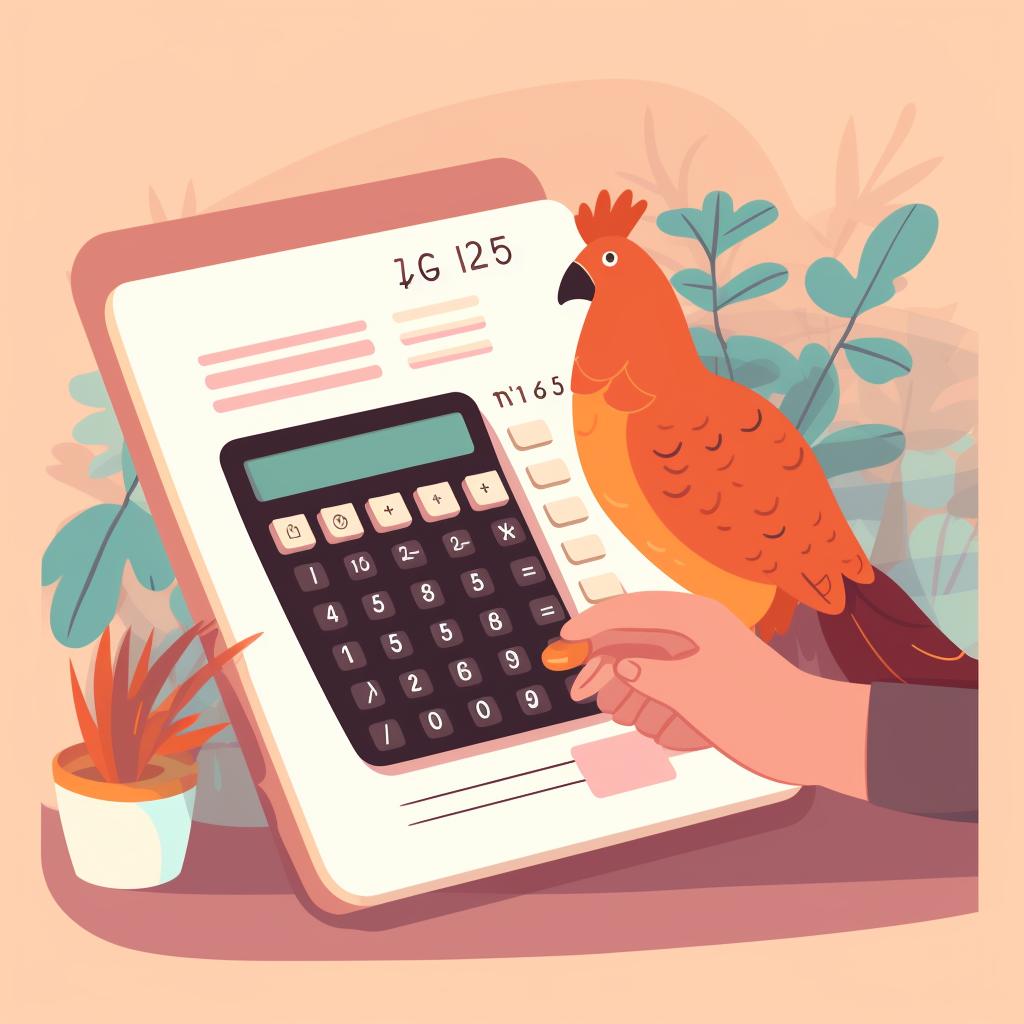 A person calculating the cost of raising chickens on a calculator