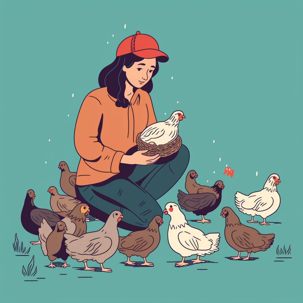 A person feeding chickens