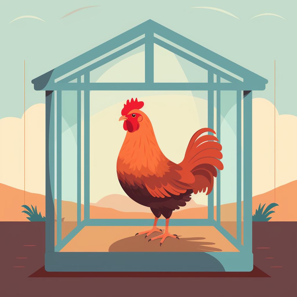 A chicken in a separate coop for quarantine